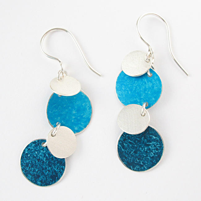 FD4 Double flat disc drop earrings in turquoise and petrol
