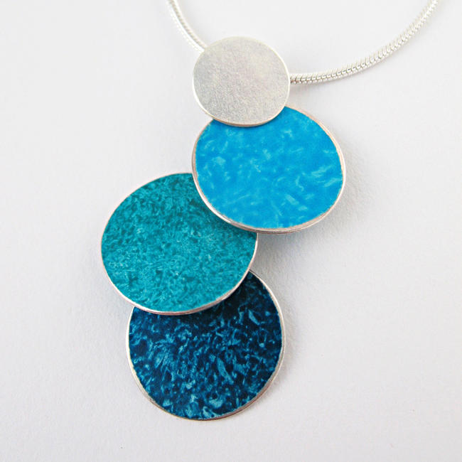 FD7 Four flat disc pendant in turquoise, jade and petrol