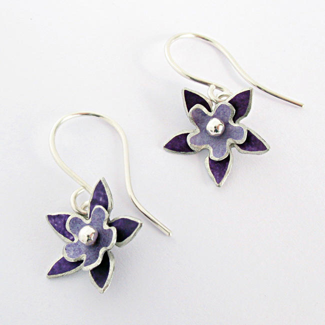 DH10 Double flower drop earrings in purple and lavender