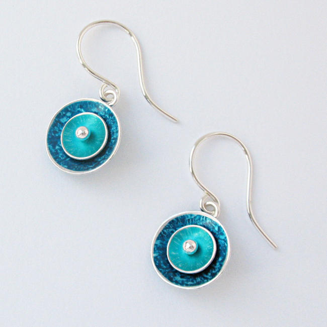 CD2 Double concave drop earrings in petrol and jade
