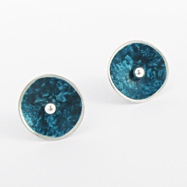 CD3 Single concave disc stud earring in petrol blue
