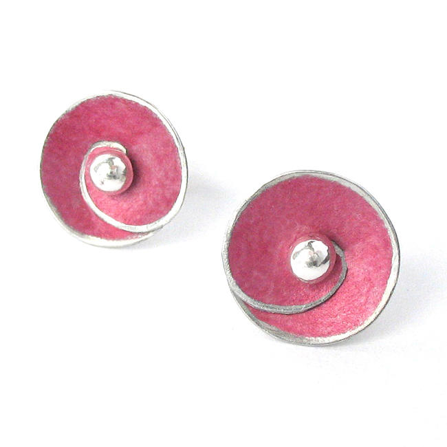 SP1 Spiral disc stud earrings in pink
