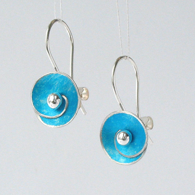 SP2 Spiral disc drop earrings in turquoise blue