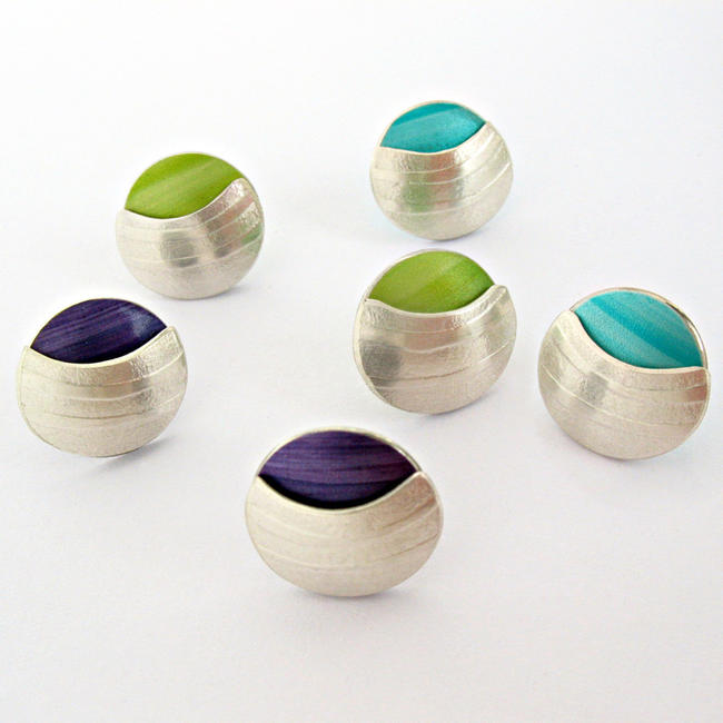 WG1 Milled silver and aluminium domes here in purple, lime and turquoise.