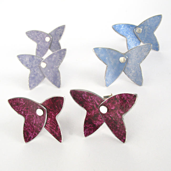 FLT1 Butterfly stud earrings in berry, light blue and lavender