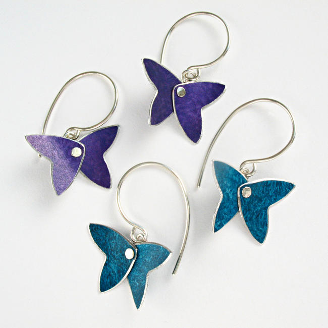 FLT2 Butterfly drop earrings in purple and petrol