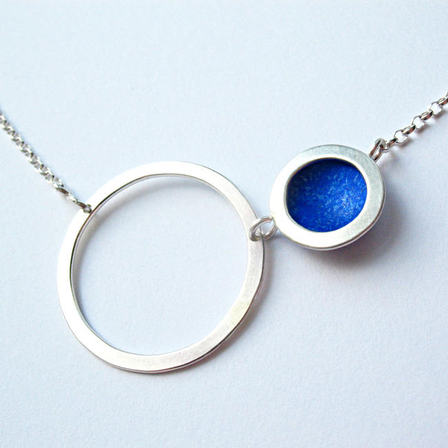 OR6 Silver circle and hoop necklace in blue
