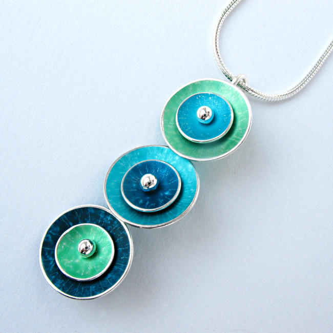 CD6 Triple concave disc pendant in green, turq.blue and petrol