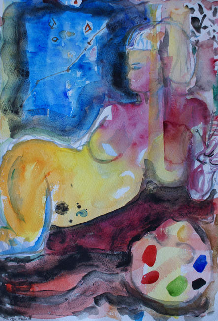 Young Female Painter Completing Self Portrait