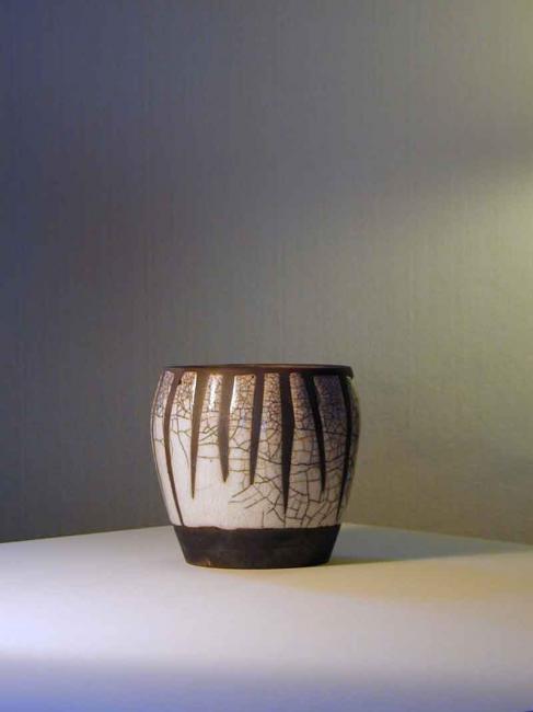 Stripe Raku Pot
