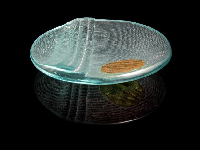 pales copper blue glass bowl with 23.5ct gold