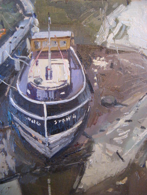 Purple boat Brentford Lock