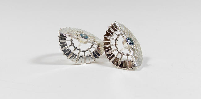 folded studs with blue topaz