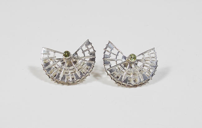 silver earring studs with peridot