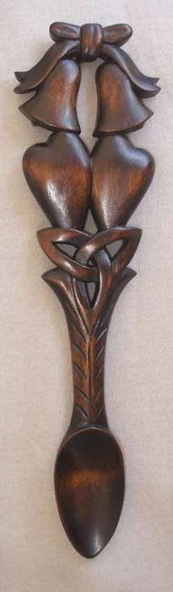 B40*Wedding or Anniversary Love spoon withWedding bells, Hearts, Celtic love knot, Ribbons.