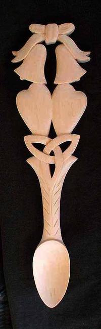 B40LWedding or Anniversary Love spoon withWedding bells, Hearts, Celtic love knot, Ribbons.