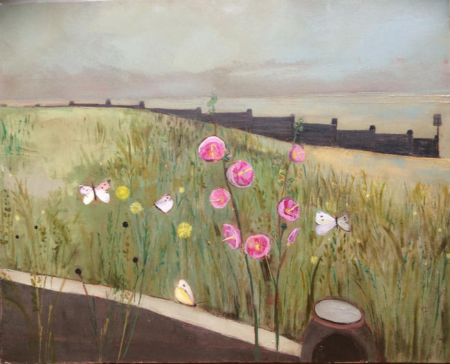 'Hollyhocks and Cabbage butterflies'