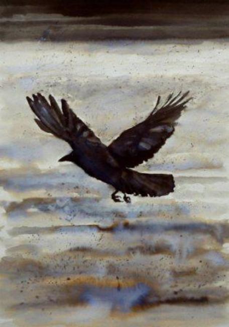 Crow 2, ink wash