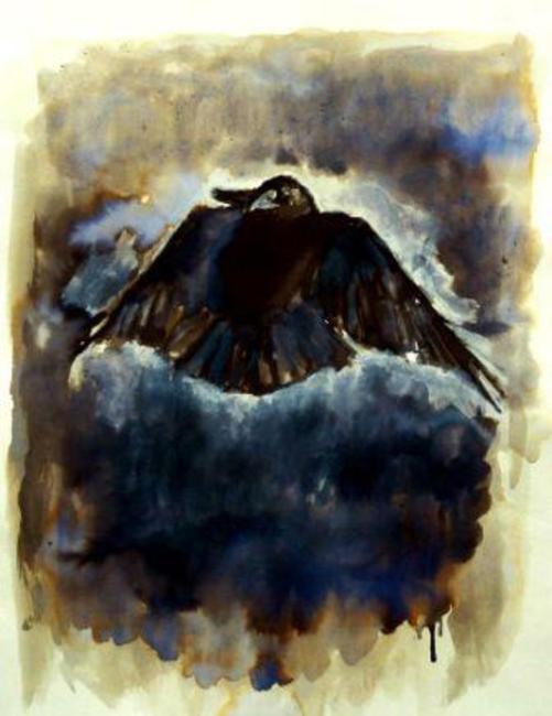 Crow 3, ink wash