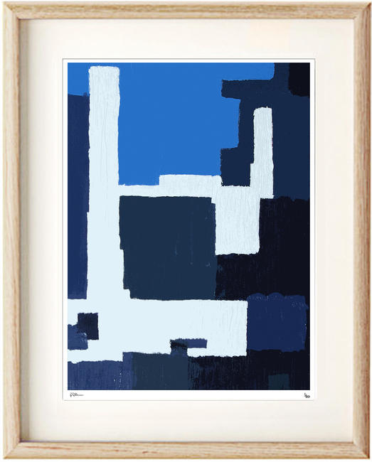 Blue White Shapes Oil