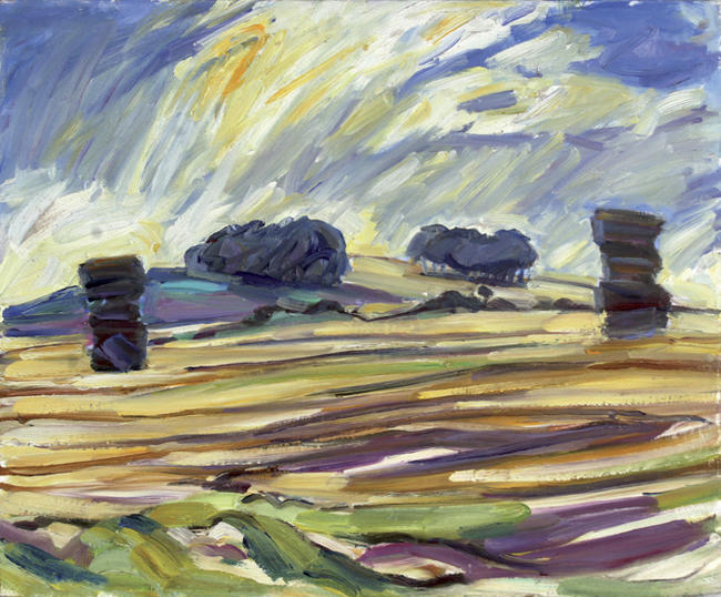 Two straw bales against sun, 2007