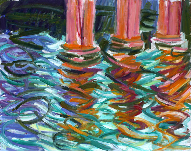 Red Pillars, Emerald Reflections