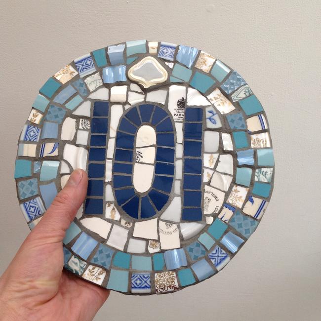 Mosaic House Number 101 in blues