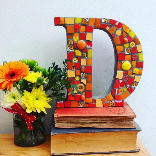 Mosaic Letter D in Orange, Yellow and Red