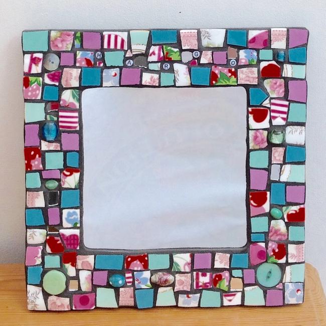 Square Mosaic Mirror with Name in Beads