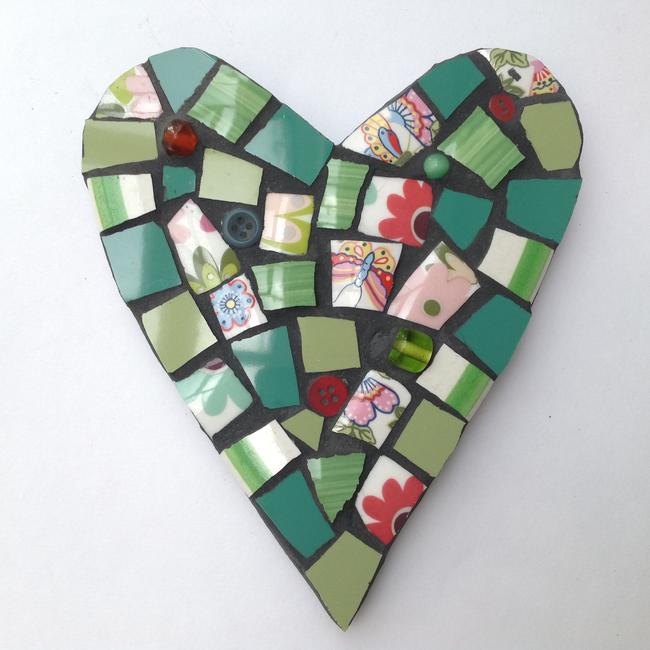 Mosaic Heart in Greens