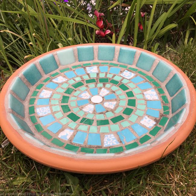 Green Mosaic Bird Bath