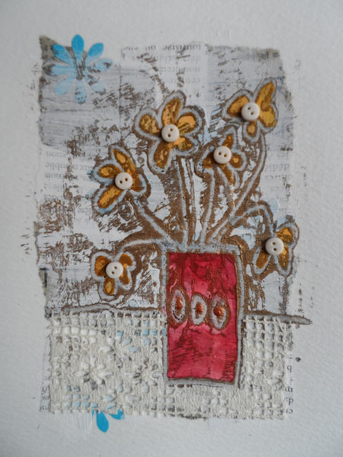 Monoprint flowers gold outline