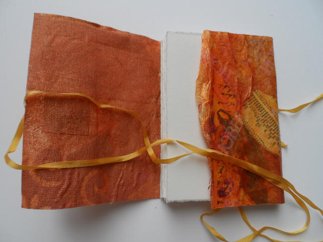 Handmade paper cover cover, pamphlet stitch binding, ribbon and button close
