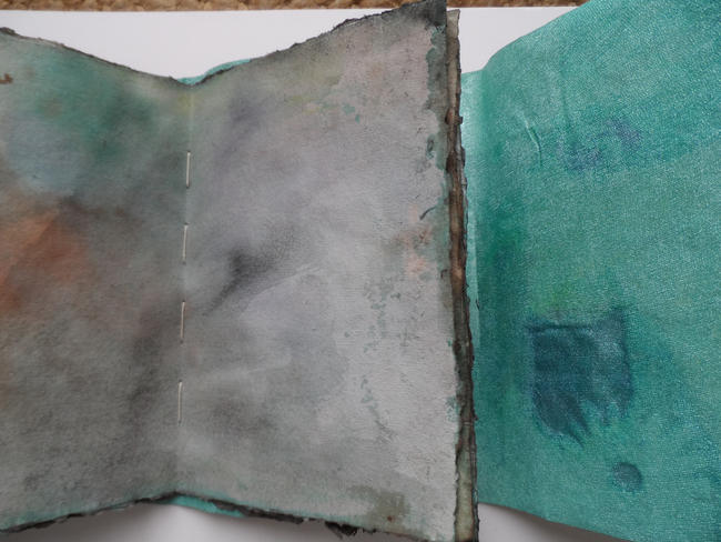 Paper cloth cover and hand dyed pages