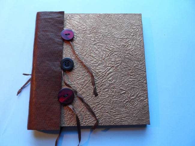 Concertina book with ribbon and button ties