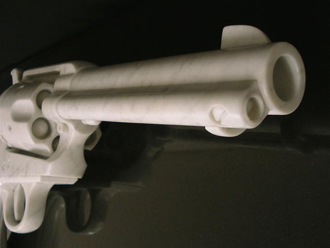 'Peacemaker', Colt 45 Peacemaker, carved Carrara marble, 3 times life size 776 x 401 x 125mm £20,000