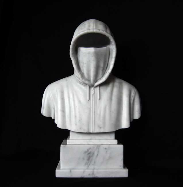 'Hoodie', cast Carrara marble taken from artist's original carving, 307 x 250 x 148mm, hand finished and signed by the artist, edition of 25 (+ 5 artist's copies).