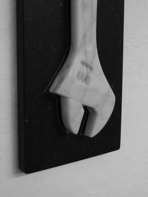 'A study of Form and Function - Adjustable Spanner', hand carved Carrara marble with granite base, life-size, 237 x 93 x 28mm, edition of three (two sold). £POA.