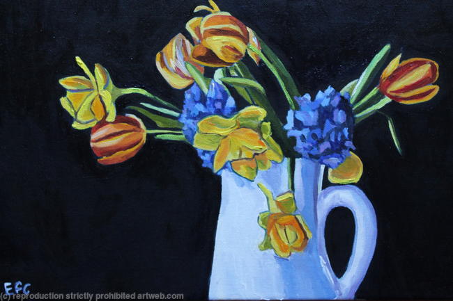 Flowers against a Bluey Black
