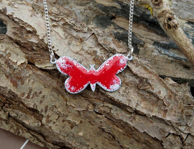 Red enamel butterfly pendant