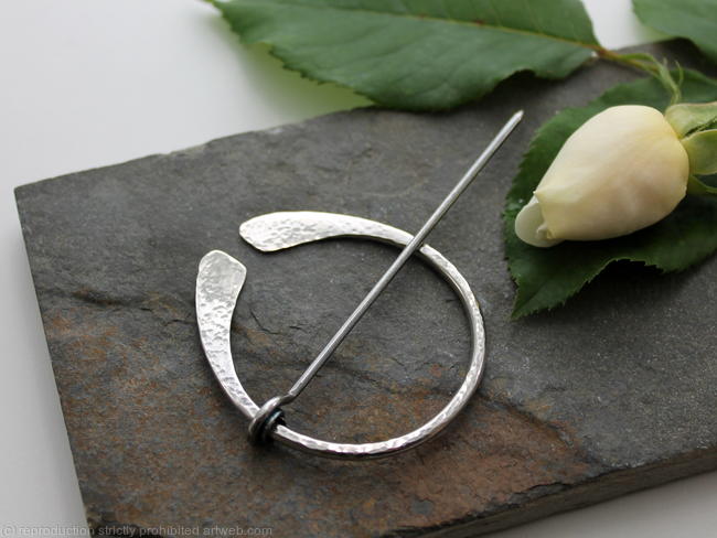 Penannular Brooch -Textured Sterling Silver - large