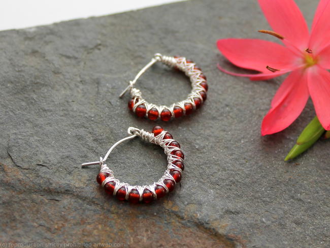 Kiss Kross Hoop Earrings - Red Agate and Sterling silver