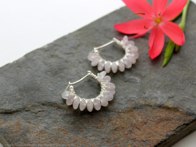 Kiss Kross Hoop Earrings - Rose Quartz and Sterling silver