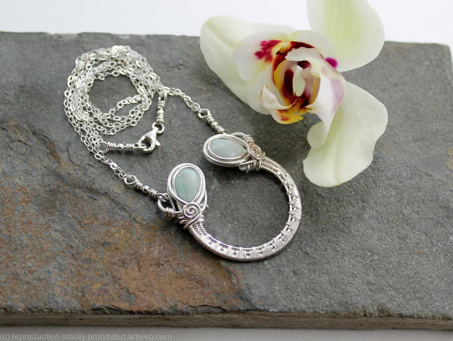 Ornate Horseshoe Necklace - Sterling silver and Amazonite
