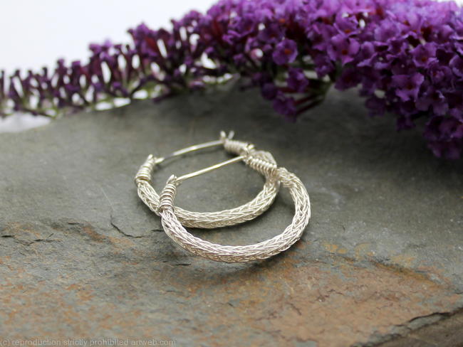 Viking knit Hoop earrings - Sterling Silver wire hoop earrings