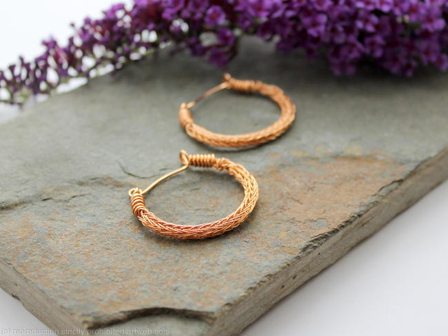 Viking knit Hoop earrings - Bronze wire hoop earrings