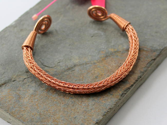 Viking Knit Wrist Torc - shiny Copper - medium, Celtic Torq or Torque