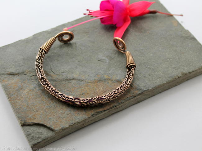 Viking Knit Wrist Torc - Antiqued Bronze - large, Celtic Torq or Torque