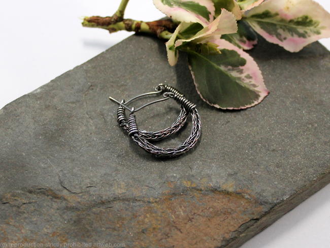 Viking knit Hoop earrings - Antiqued Sterling Silver wire hoop earrings