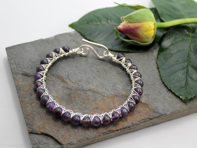 Kiss Kross Bracelet - Sterling silver and Amethyst - wire wrapped bracelet